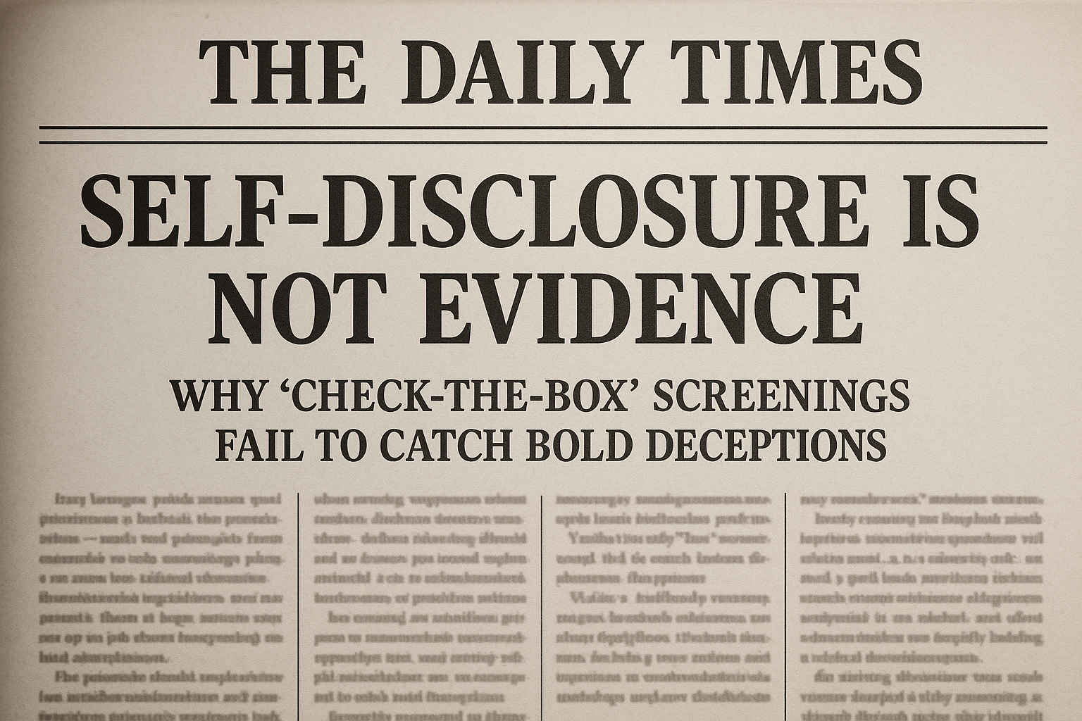 Self-Disclosure Is Not Evidence: Why "Check-the-Box" Screenings Fail to Catch Bold Deceptions