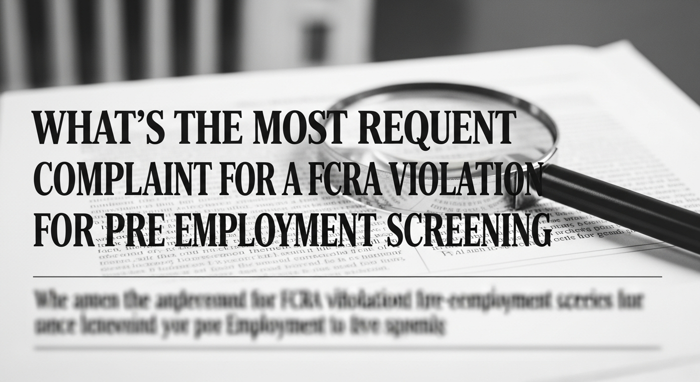 WHAT'S THE MOST REQUENT COMPLAINT FOR A FCRA VIOLATION FOR PRE EMPLOYMENT SCREENING 
